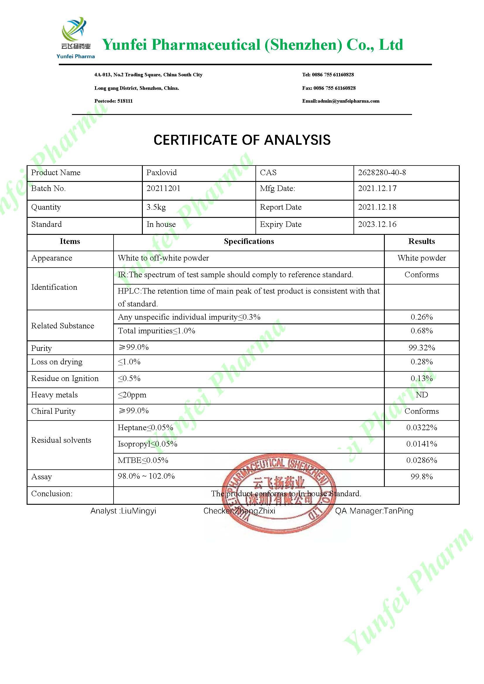 Paxlovid COA